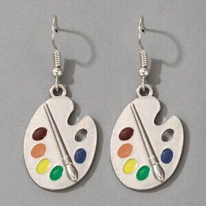 Silver Artist Paint Palette Drop Earrings